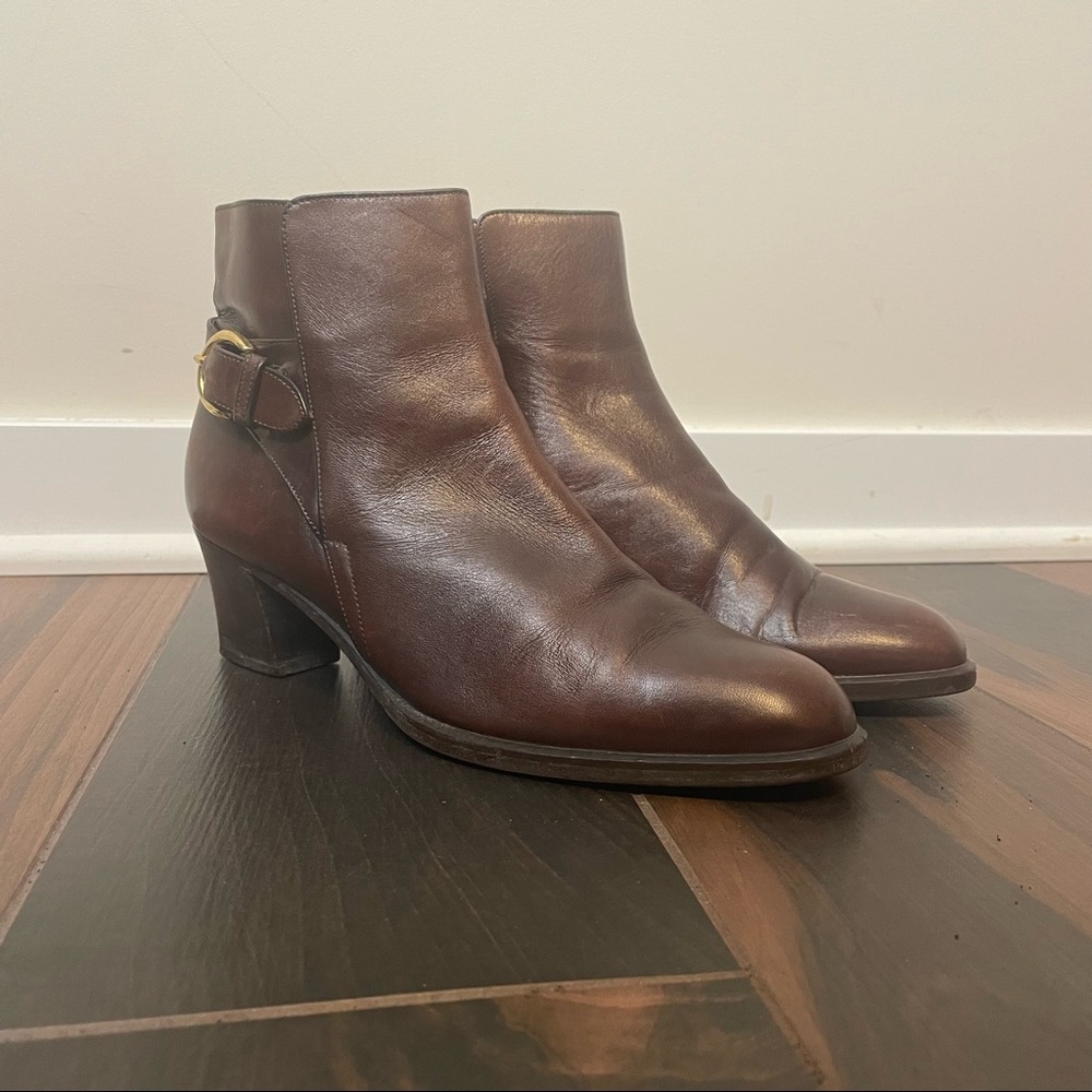 Bally Women's Lilla Brown Leather Buckle Strap Ankle Boots, Size 38